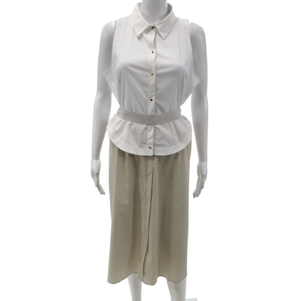 T Tahari Womens Tunic Dress White Collared Button Sleeveless Cotton Size 12